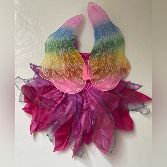 Girls’ Rainbow Fairy Multicolor Tutu Dress and Fairy Wings Halloween Costume - Picture 2 of 2